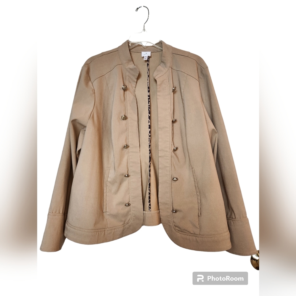 DRESSBARN Size 2X military style jacket. Open front, decorative buttons,